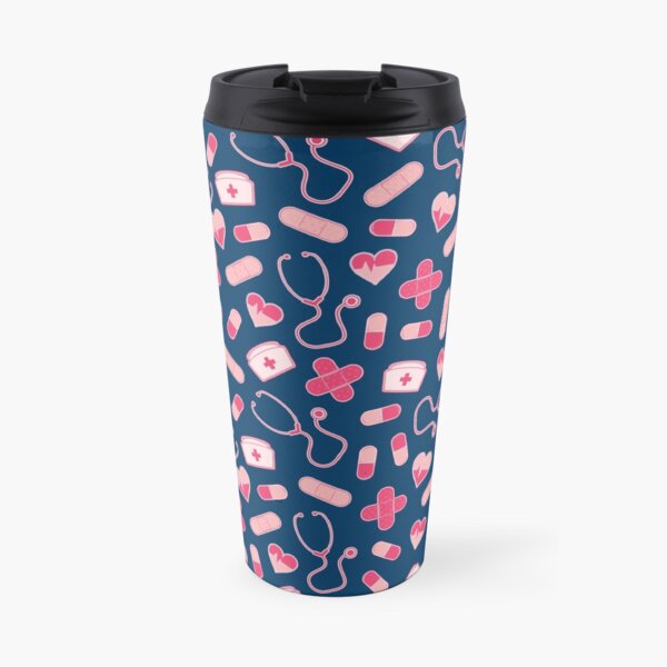 Pink and Blue Nurse Pattern Travel Mug