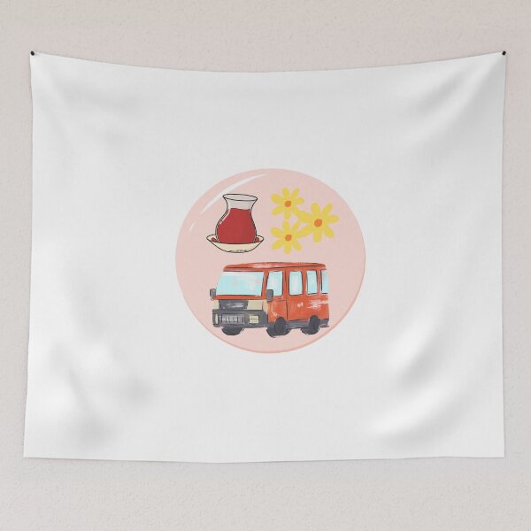 Item preview, Retro Turkish Service Van and Tea Glass Flat Illustration | Nostalgic Travel Art designed and sold by Atlasoloji.