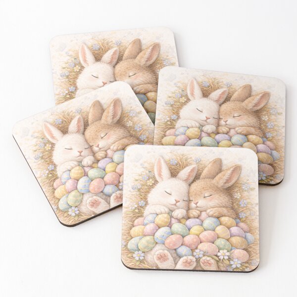 Item preview, Sleeping Easter Bunnies – Cute Pastel Bunny Watercolour Art designed and sold by inspired-works.