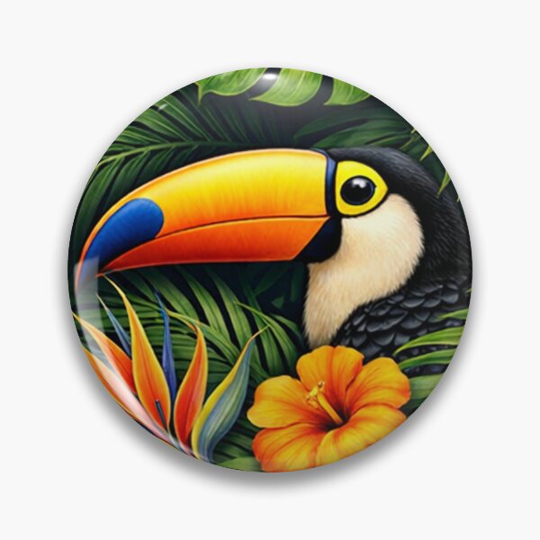 Item preview, Tropical Toucan Jungle Pattern | Exotic Leaves & Orange Hibiscus Flowers | Vibrant Rainforest Bird Design | Botanical Summer Art designed and sold by TheSlowShore.