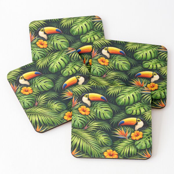 Item preview, Tropical Toucan Jungle Pattern | Exotic Leaves & Orange Hibiscus Flowers | Vibrant Rainforest Bird Design | Botanical Summer Art designed and sold by TheSlowShore.
