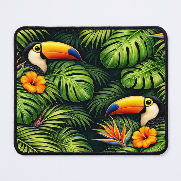 Item preview, Tropical Toucan Jungle Pattern | Exotic Leaves & Orange Hibiscus Flowers | Vibrant Rainforest Bird Design | Botanical Summer Art designed and sold by TheSlowShore.