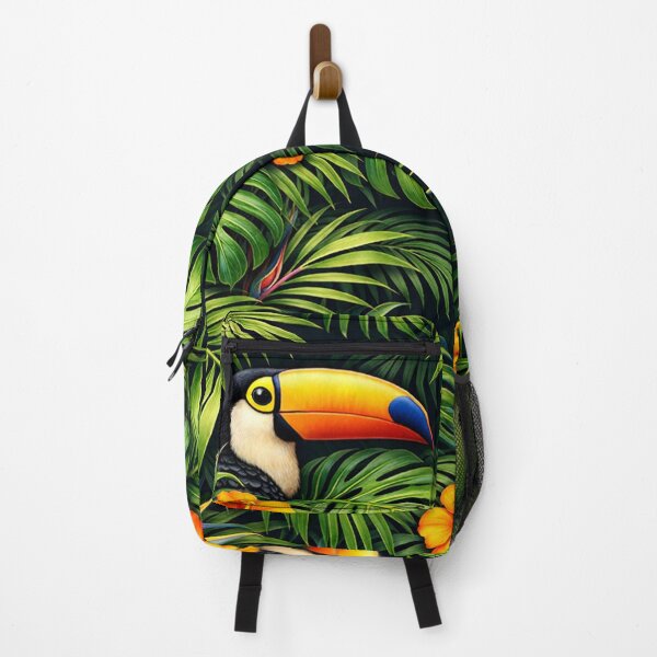 Item preview, Tropical Toucan Jungle Pattern | Exotic Leaves & Orange Hibiscus Flowers | Vibrant Rainforest Bird Design | Botanical Summer Art designed and sold by TheSlowShore.