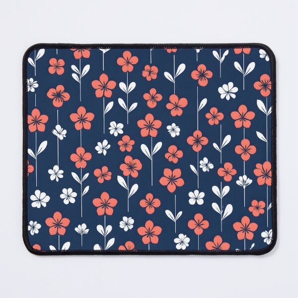 Item preview, Mid-Century Floral Seamless Pattern – Coral Pink & White Flowers on Navy Blue designed and sold by HolmeProud.