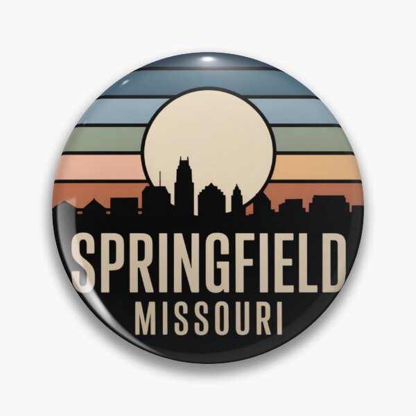 Item preview, Springfield Missouri: Retro Muted Blue Green Sunset Skyline Badge designed and sold by CircinusStore.