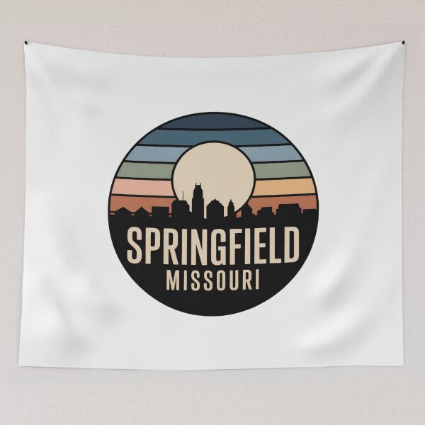 Item preview, Springfield Missouri: Retro Muted Blue Green Sunset Skyline Badge designed and sold by CircinusStore.