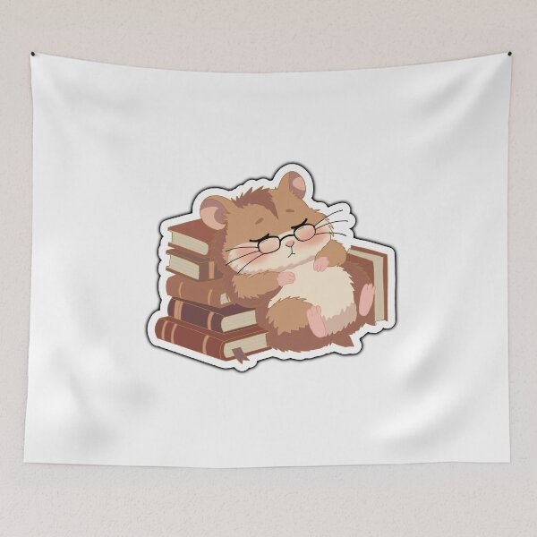 Item preview, Sleepy Reading Hamster Sticker – Cute Bookworm Hamster Napping on Books Kawaii Aesthetic designed and sold by pn_terest.