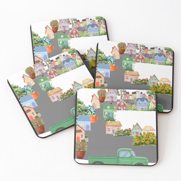 Item preview, Watercolor Village & Vintage Green Truck designed and sold by Atlasoloji.