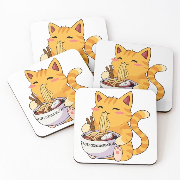 Item preview, Cute Kawaii Orange Cat Eating Ramen Noodles designed and sold by Imaginationbeyond.