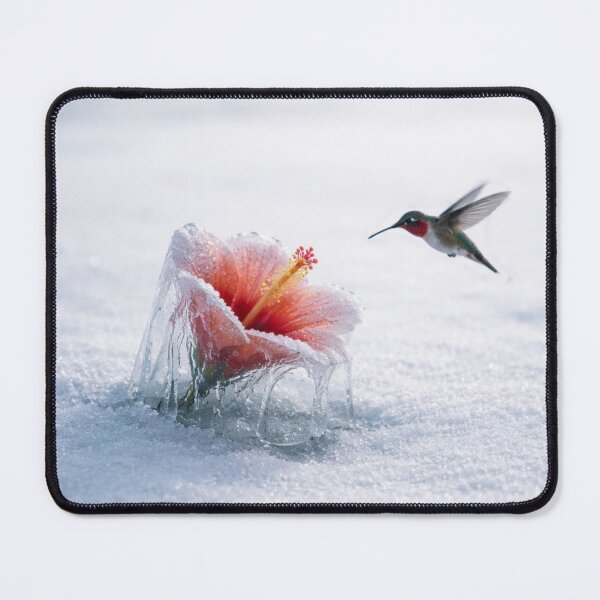 Item preview, Hummingbird and Frozen Hibiscus – Ice Flower Minimalist Fine Art | Climate Paradox Nature Wall Art designed and sold by frankseebald.