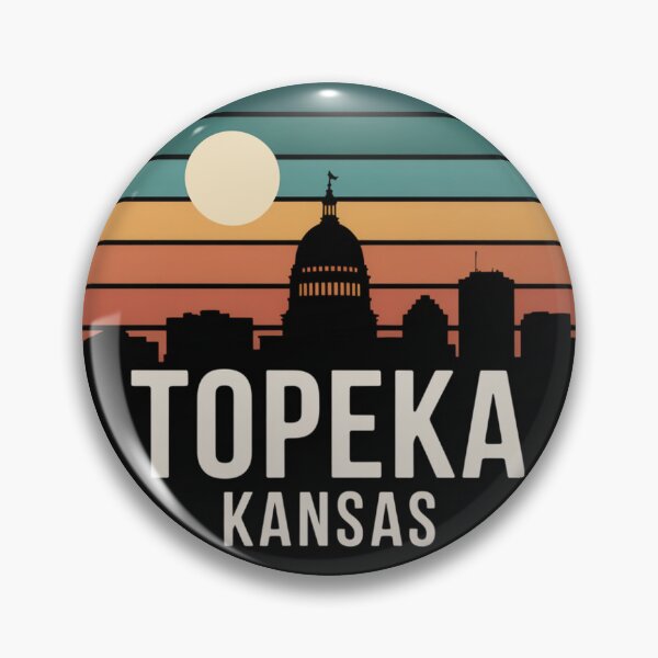 Item preview, Topeka Kansas: Retro Teal Orange Sunset Skyline Badge designed and sold by CircinusStore.