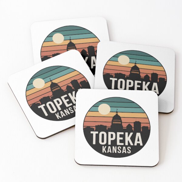 Item preview, Topeka Kansas: Retro Teal Orange Sunset Skyline Badge designed and sold by CircinusStore.