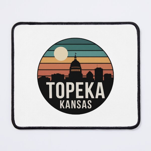 Item preview, Topeka Kansas: Retro Teal Orange Sunset Skyline Badge designed and sold by CircinusStore.