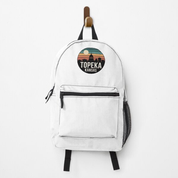 Item preview, Topeka Kansas: Retro Teal Orange Sunset Skyline Badge designed and sold by CircinusStore.