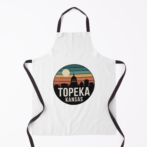 Item preview, Topeka Kansas: Retro Teal Orange Sunset Skyline Badge designed and sold by CircinusStore.