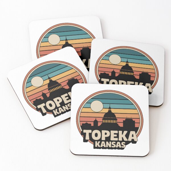 Item preview, Topeka Kansas: Retro Blue Orange Sunset Skyline Badge designed and sold by CircinusStore.