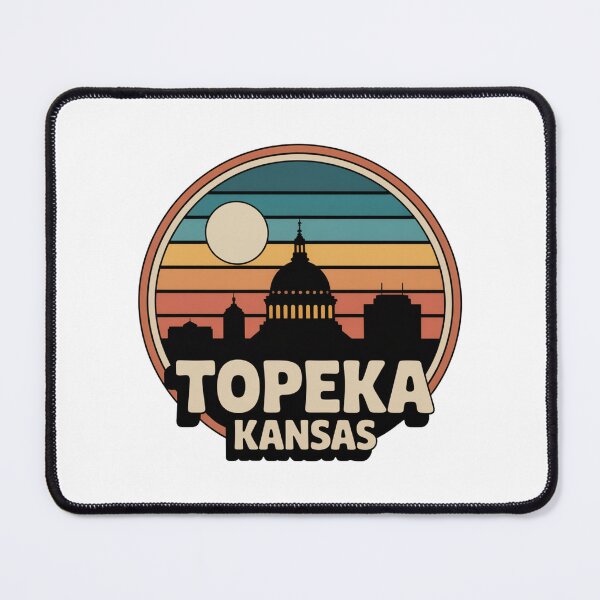 Item preview, Topeka Kansas: Retro Blue Orange Sunset Skyline Badge designed and sold by CircinusStore.
