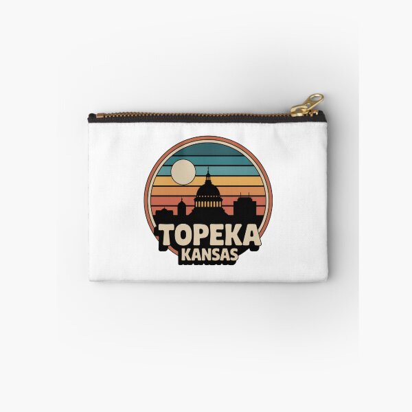 Item preview, Topeka Kansas: Retro Blue Orange Sunset Skyline Badge designed and sold by CircinusStore.