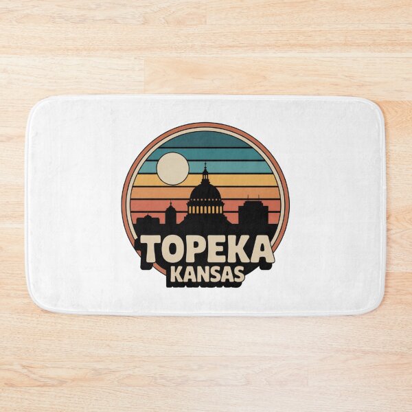 Item preview, Topeka Kansas: Retro Blue Orange Sunset Skyline Badge designed and sold by CircinusStore.