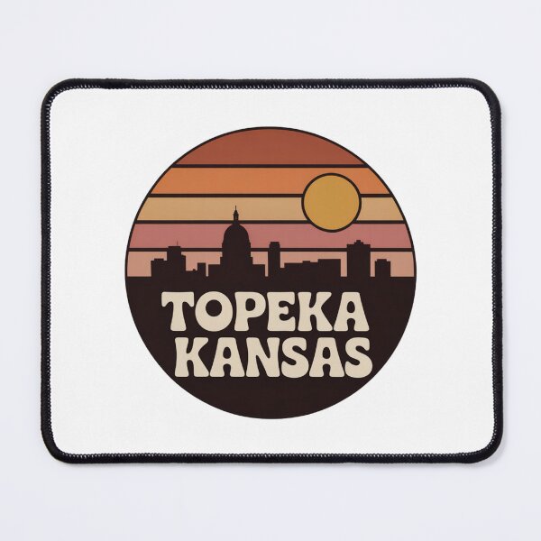 Item preview, Topeka Kansas: Retro Brown Orange Pink Sunset Skyline Badge designed and sold by CircinusStore.