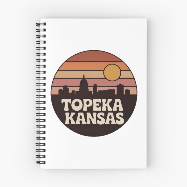 Item preview, Topeka Kansas: Retro Brown Orange Pink Sunset Skyline Badge designed and sold by CircinusStore.
