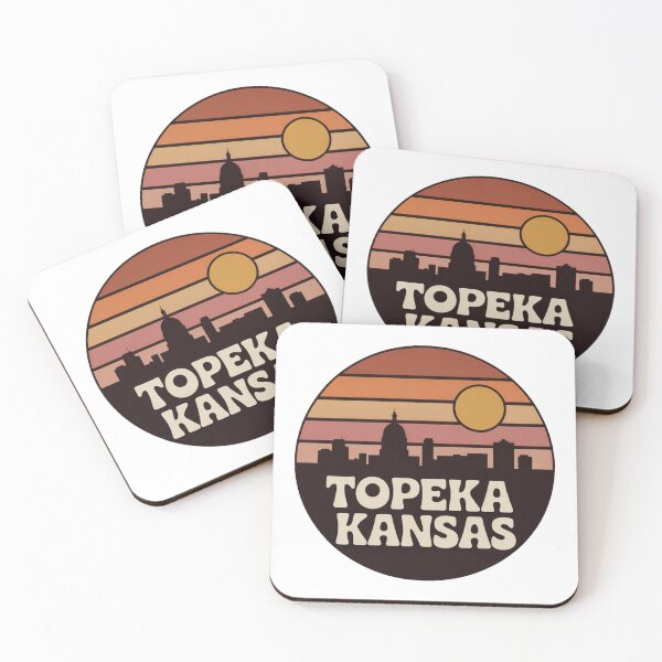 Item preview, Topeka Kansas: Retro Brown Orange Pink Sunset Skyline Badge designed and sold by CircinusStore.