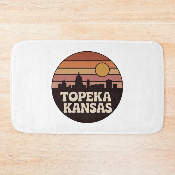 Item preview, Topeka Kansas: Retro Brown Orange Pink Sunset Skyline Badge designed and sold by CircinusStore.