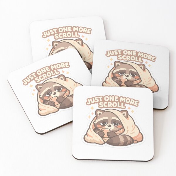 Item preview, Just one scroll more- cute raccoon sleepy stickers showing mobile addiction  designed and sold by ZenGrowth4.