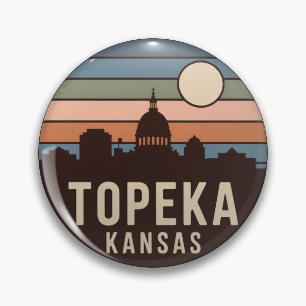 Item preview, Topeka Kansas: Retro Blue Green Sunset Skyline Badge designed and sold by CircinusStore.