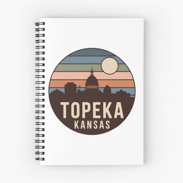 Item preview, Topeka Kansas: Retro Blue Green Sunset Skyline Badge designed and sold by CircinusStore.