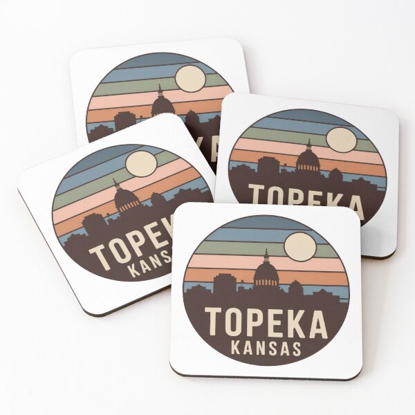 Item preview, Topeka Kansas: Retro Blue Green Sunset Skyline Badge designed and sold by CircinusStore.