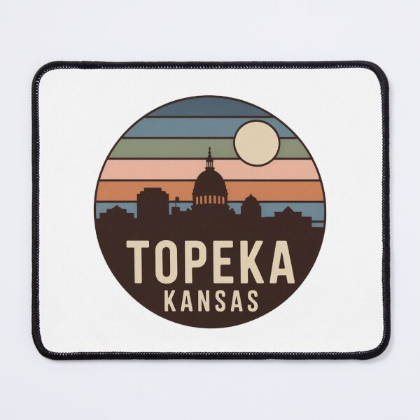Item preview, Topeka Kansas: Retro Blue Green Sunset Skyline Badge designed and sold by CircinusStore.