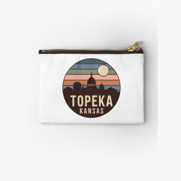 Item preview, Topeka Kansas: Retro Blue Green Sunset Skyline Badge designed and sold by CircinusStore.