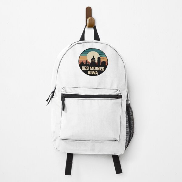 Item preview, Des Moines Iowa: Retro Teal Orange Sunset Skyline Badge designed and sold by CircinusStore.