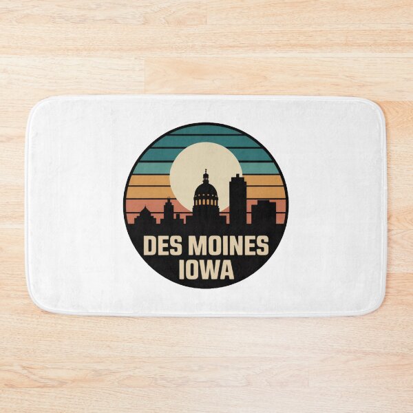 Item preview, Des Moines Iowa: Retro Teal Orange Sunset Skyline Badge designed and sold by CircinusStore.