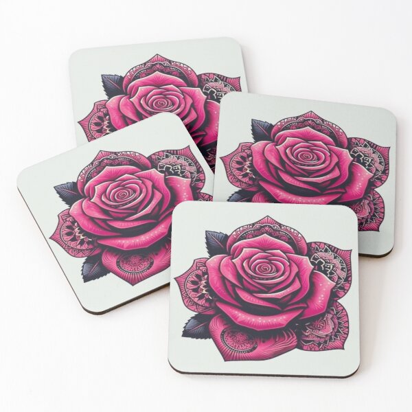 Item preview, Drawing of a zentangle pink rose designed and sold by NivyasArtistry.