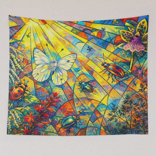 Item preview, Vibrant Stained Glass Insect Scene designed and sold by cuprum.