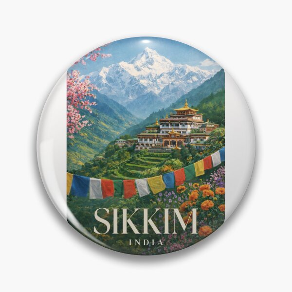 Item preview, Sikkim India Kanchenjunga Valley Monastery Prayer Flags Landscape designed and sold by Places On Earth.