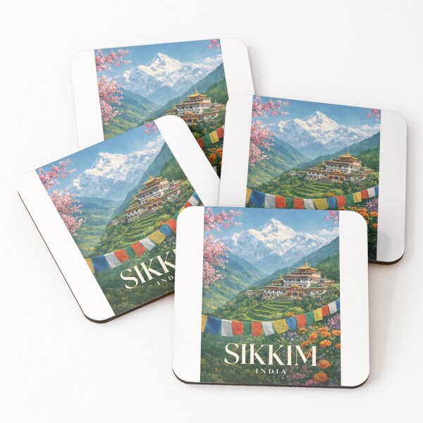 Item preview, Sikkim India Kanchenjunga Valley Monastery Prayer Flags Landscape designed and sold by Places On Earth.
