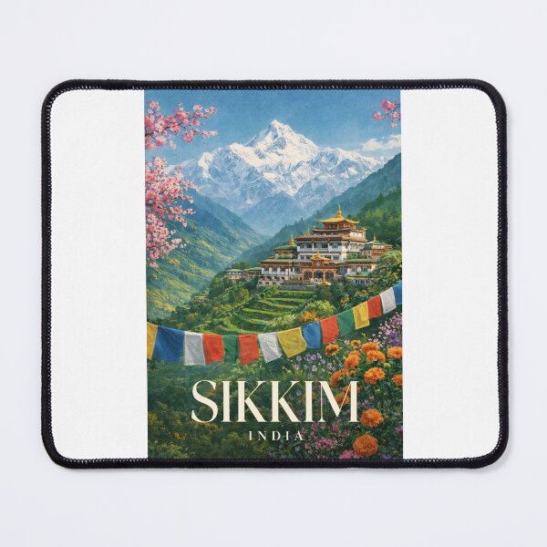 Item preview, Sikkim India Kanchenjunga Valley Monastery Prayer Flags Landscape designed and sold by Places On Earth.