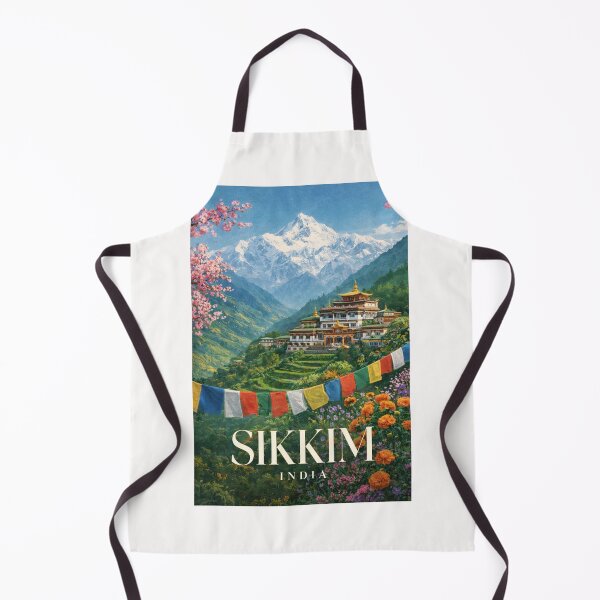 Item preview, Sikkim India Kanchenjunga Valley Monastery Prayer Flags Landscape designed and sold by Places On Earth.
