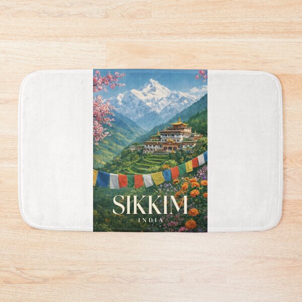 Item preview, Sikkim India Kanchenjunga Valley Monastery Prayer Flags Landscape designed and sold by Places On Earth.