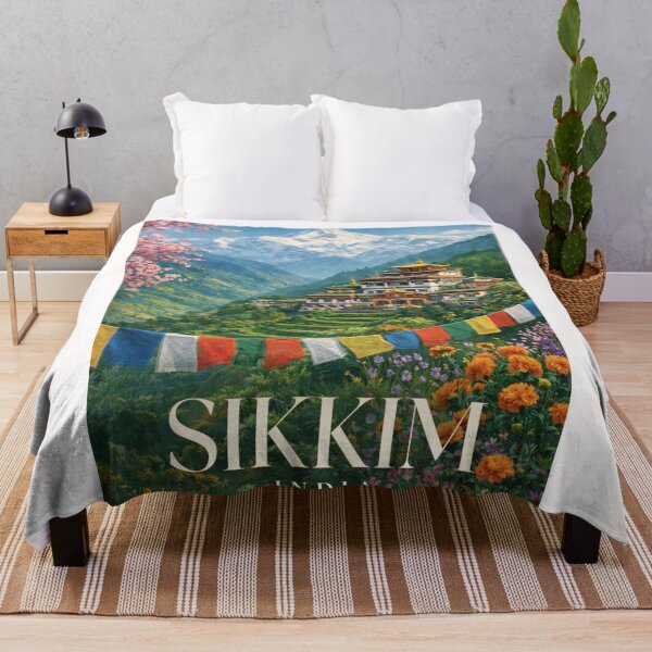 Item preview, Sikkim India Kanchenjunga Valley Monastery Prayer Flags Landscape designed and sold by Places On Earth.