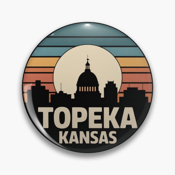 Item preview, Topeka Kansas: Retro Blue Orange Red Sunset Skyline Badge designed and sold by CircinusStore.