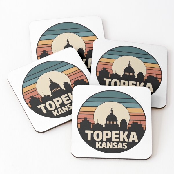 Item preview, Topeka Kansas: Retro Blue Orange Red Sunset Skyline Badge designed and sold by CircinusStore.