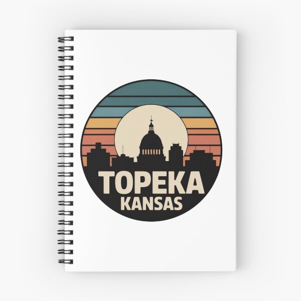 Item preview, Topeka Kansas: Retro Blue Orange Red Sunset Skyline Badge designed and sold by CircinusStore.