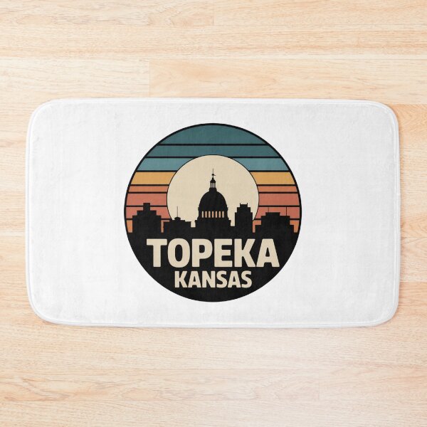 Item preview, Topeka Kansas: Retro Blue Orange Red Sunset Skyline Badge designed and sold by CircinusStore.