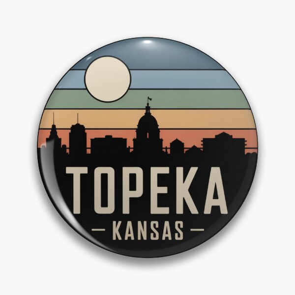Item preview, Topeka Kansas: Retro Blue Green Orange Sunset Skyline Badge designed and sold by CircinusStore.