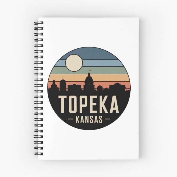 Item preview, Topeka Kansas: Retro Blue Green Orange Sunset Skyline Badge designed and sold by CircinusStore.
