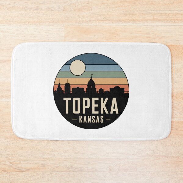 Item preview, Topeka Kansas: Retro Blue Green Orange Sunset Skyline Badge designed and sold by CircinusStore.